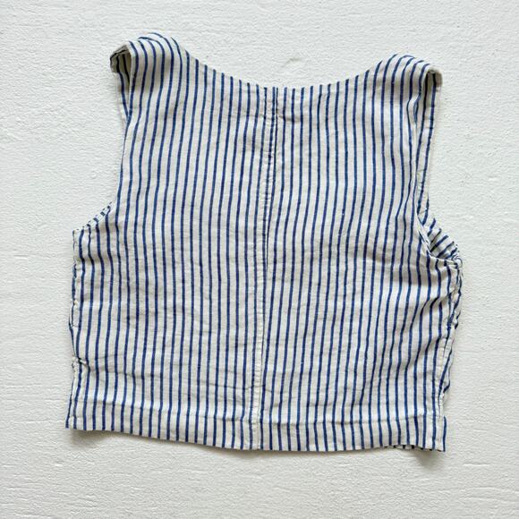 Madewell Blue White Striped Linen Hook-Eye Crop Top, Size 0 - Picture 6 of 6